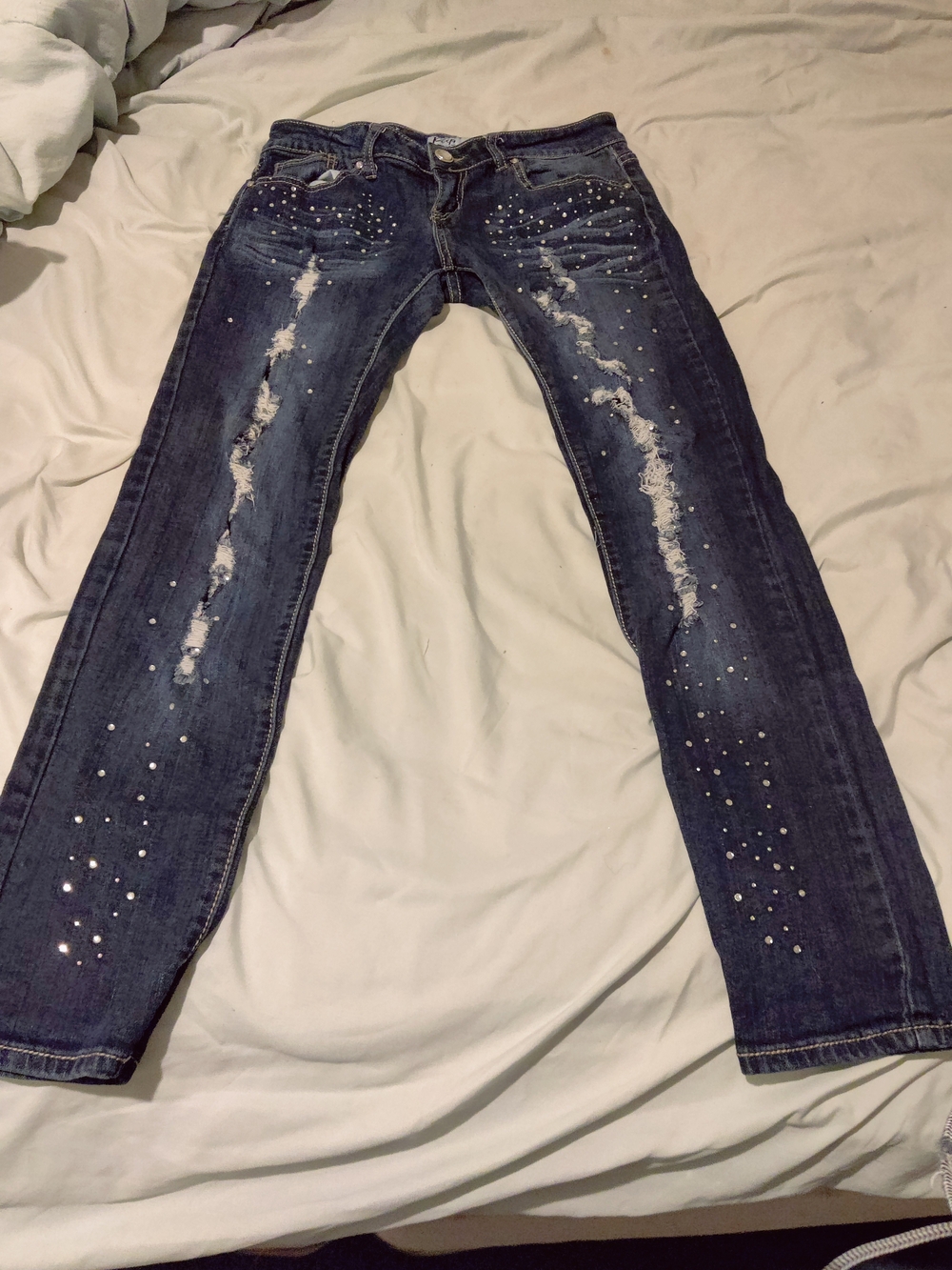 🌟Vintage Y2k Klip Rhinestone Bling Distressed Skinny Jeans Size 7